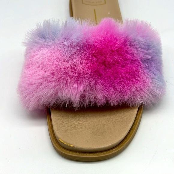 Dolce Vita - Gaia Bright Multi Colorful Tye Dye Faux Fur Slide On Sandal Size 7 - Picture 4 of 14